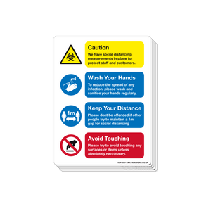 6-Pack Wash Hands, Keep Distance, Avoid Touching Coronavirus Sign - Artbox Printers