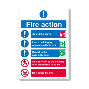 6-Pack Fire Action Symbolised Multi-Message Signs - Artbox Printers