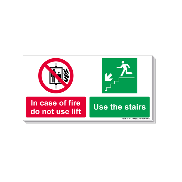 6-Pack In Case Of Fire Do Not Use Lift and Use Stairs Multi-Message Signs - Artbox Printers